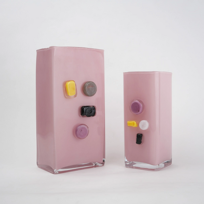 Pair of blush art glass vases scale shot