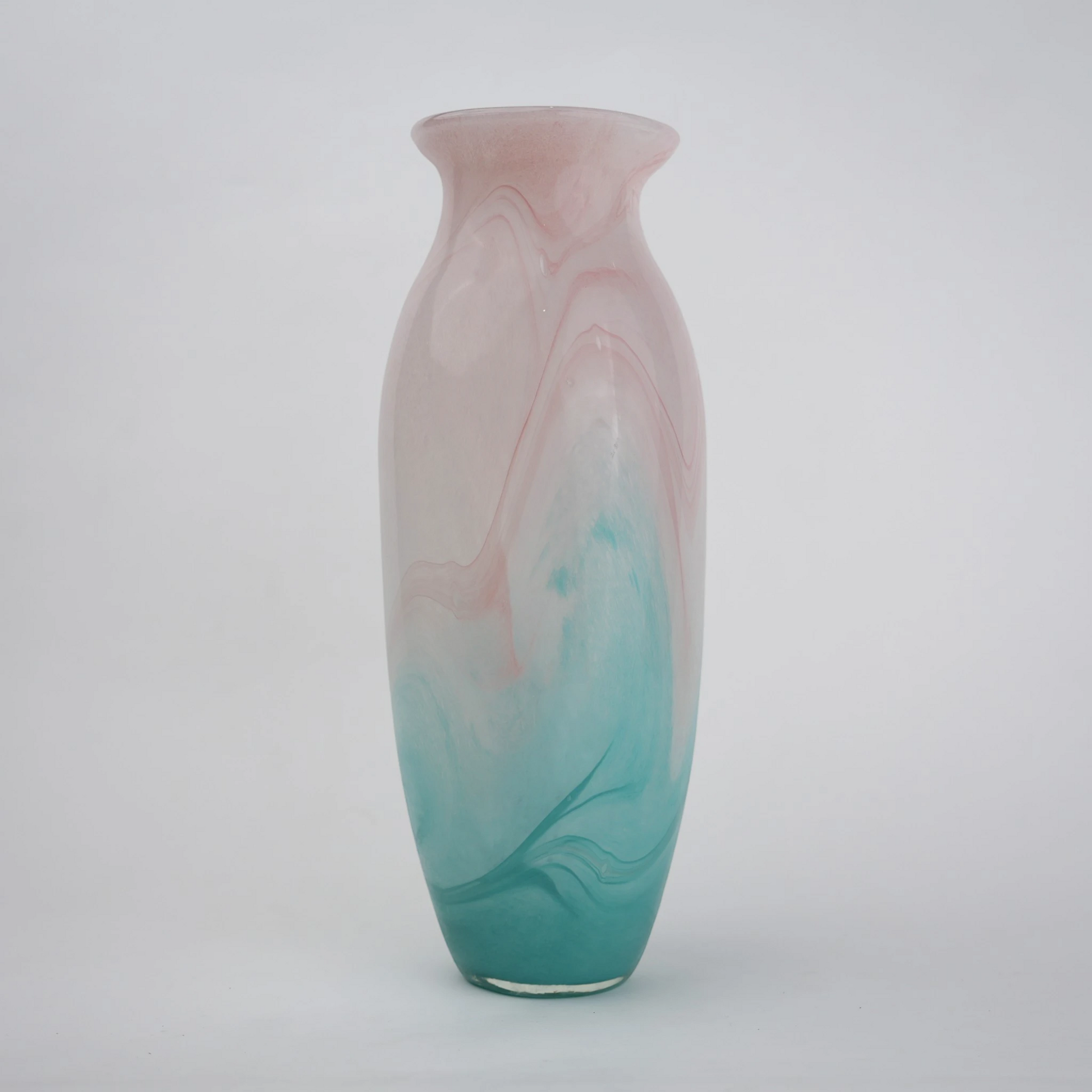 Textured marble-effect glass vase with soft gradient finish and rounded silhouette.