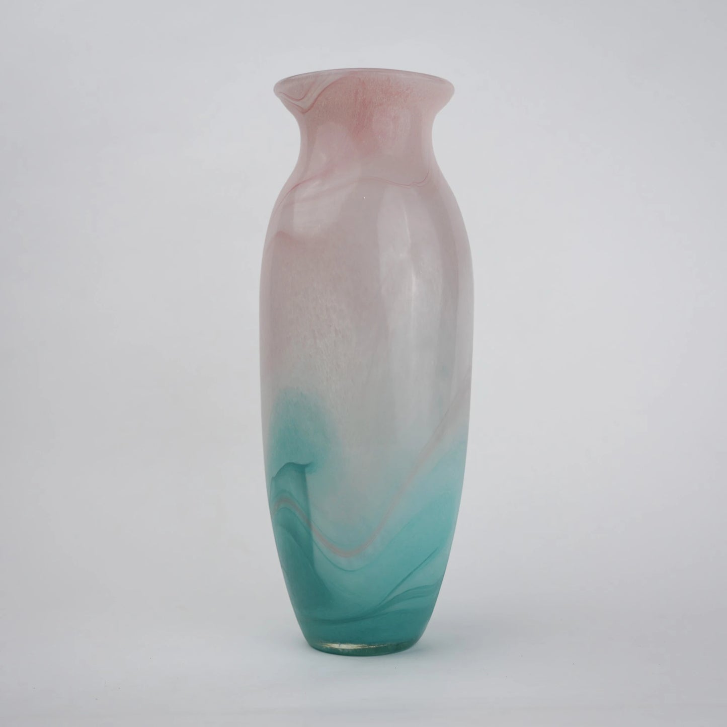 Textured marble-effect glass vase with soft gradient finish and rounded silhouette.