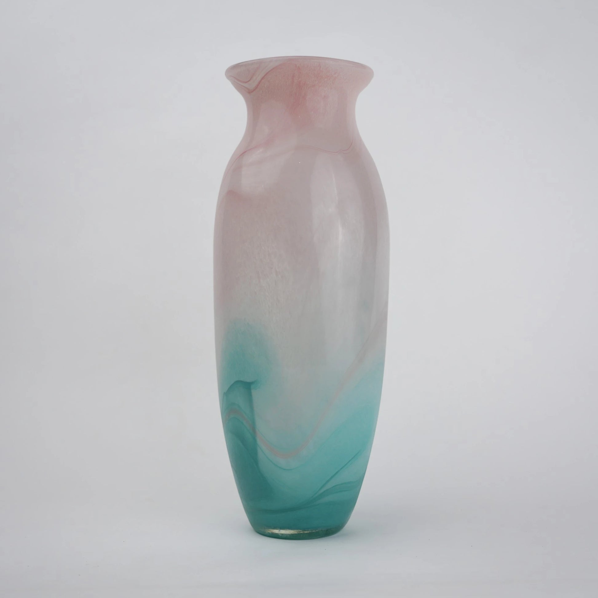Textured marble-effect glass vase with soft gradient finish and rounded silhouette.