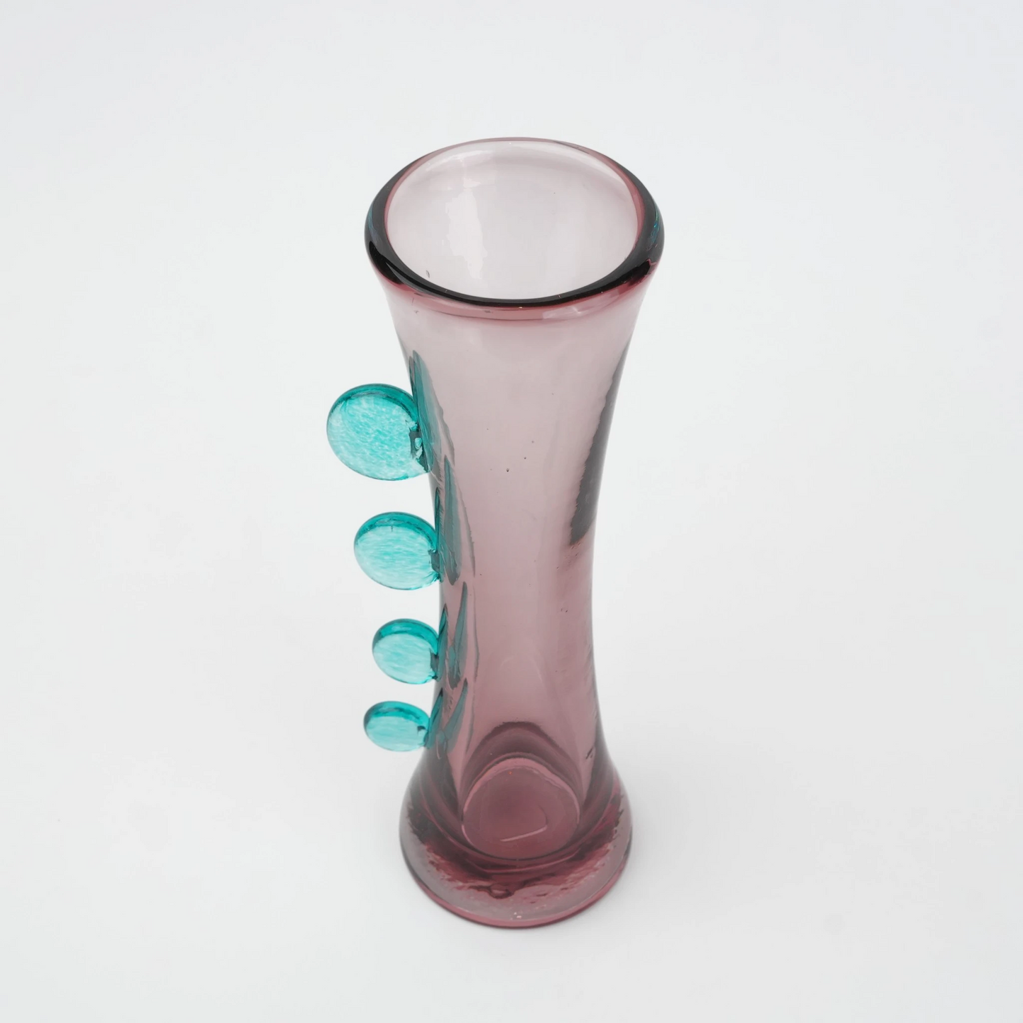 Plum Art Glass, hourglass angled view
