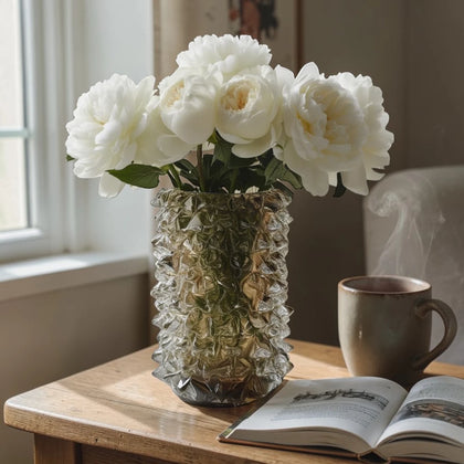 Apex Texture amber w/ peony, rustic table
