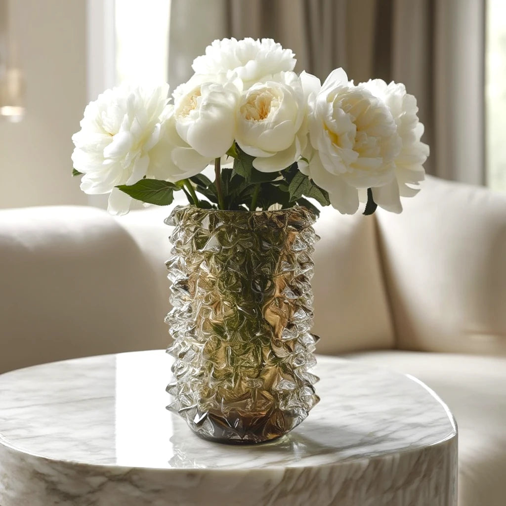 Apex Texture amber, peonies, marble table