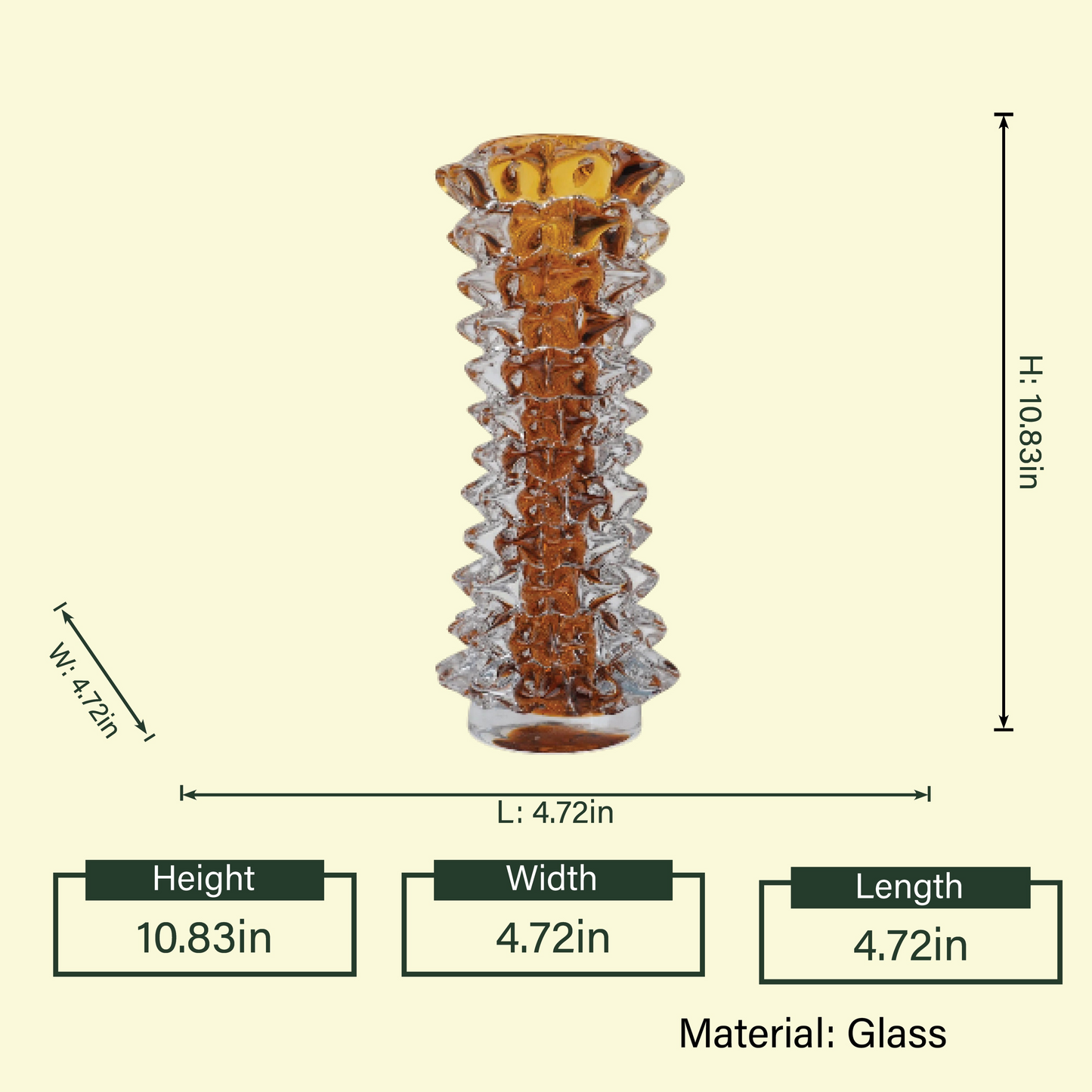 Aurex tall amber spiked vase, diagram