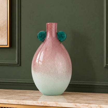 Vase with textured surface and green circular accents