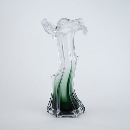 Clear glass vase with green gradient base and sculpted flowing design in small and big sizes