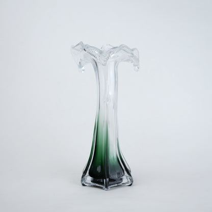Clear glass vase with green gradient base and sculpted flowing design in small and big sizes