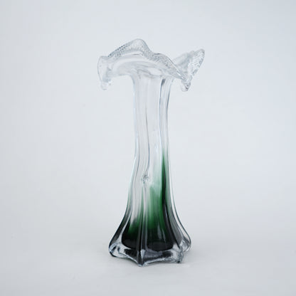 Clear glass vase with green gradient base and sculpted flowing design in small and big sizes