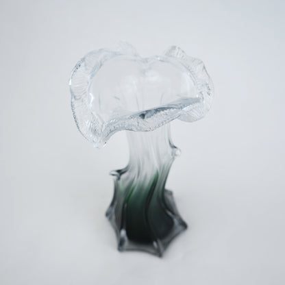 Clear glass vase with green gradient base and sculpted flowing design in small and big sizes
