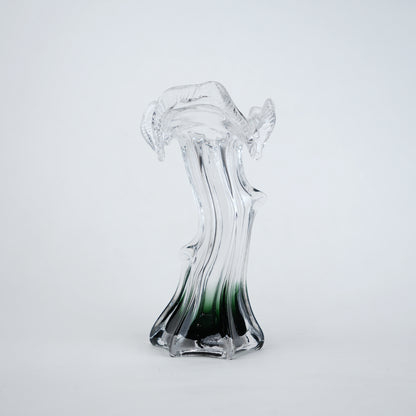 Clear glass vase with green gradient base and sculpted flowing design in small and big sizes