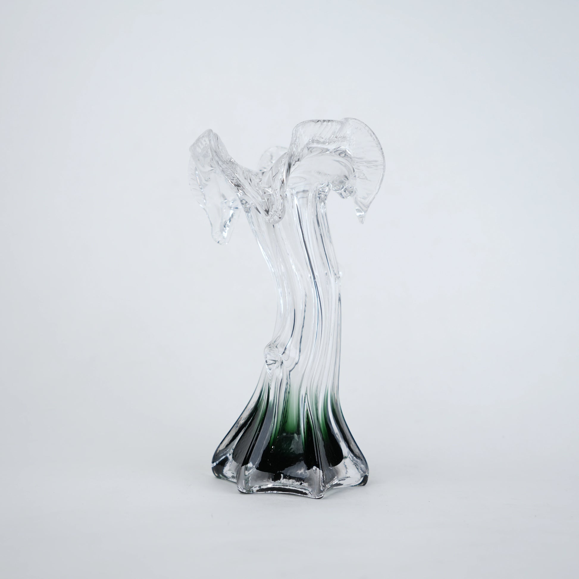 Clear glass vase with green gradient base and sculpted flowing design in small and big sizes