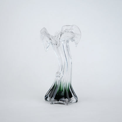 Clear glass vase with green gradient base and sculpted flowing design in small and big sizes