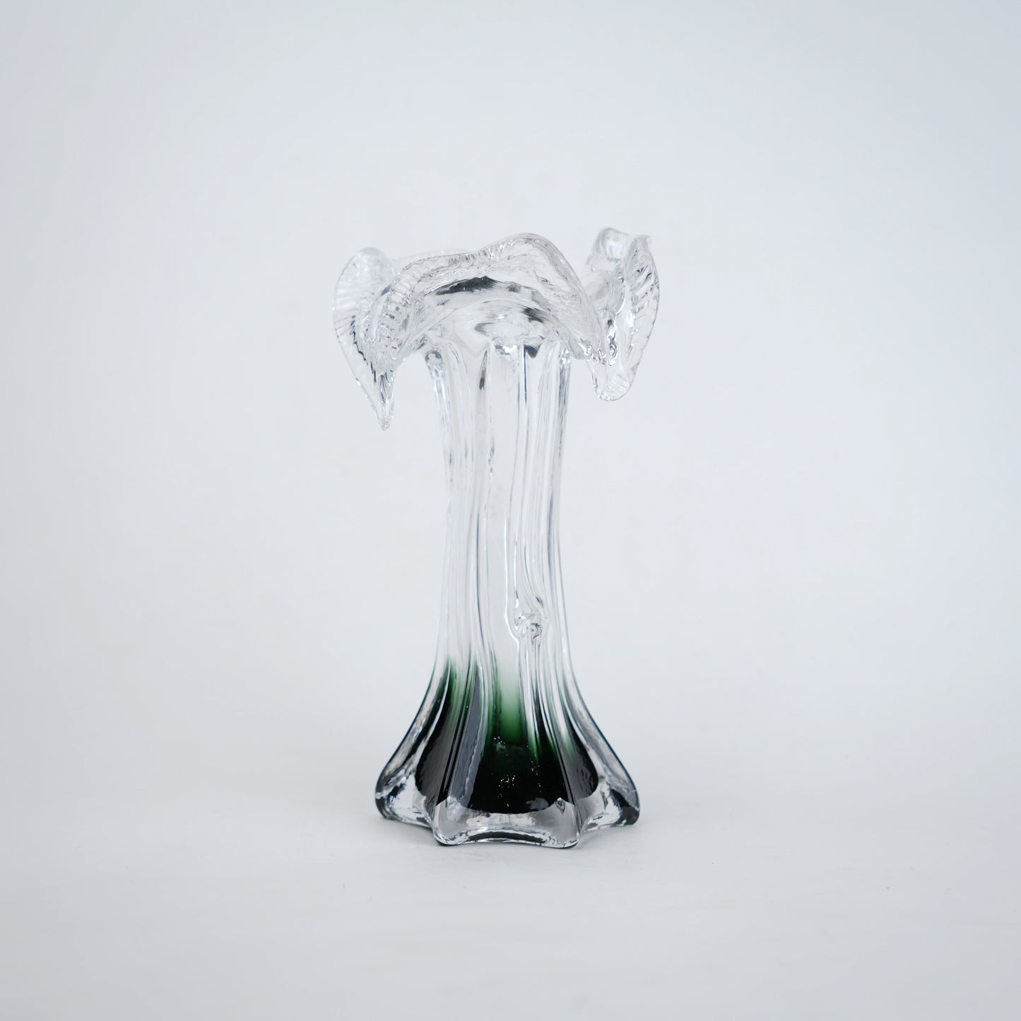 Clear glass vase with green gradient base and sculpted flowing design in small and big sizes