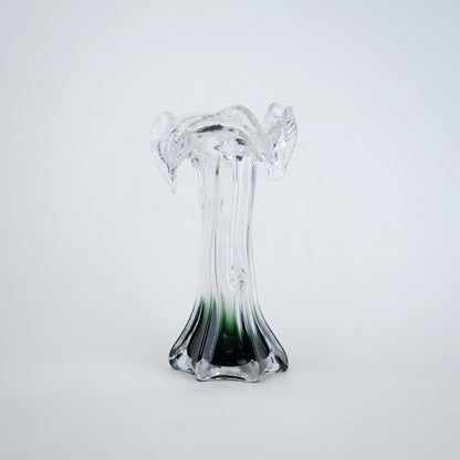 Clear glass vase with green gradient base and sculpted flowing design in small and big sizes