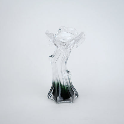 Clear glass vase with green gradient base and sculpted flowing design in small and big sizes