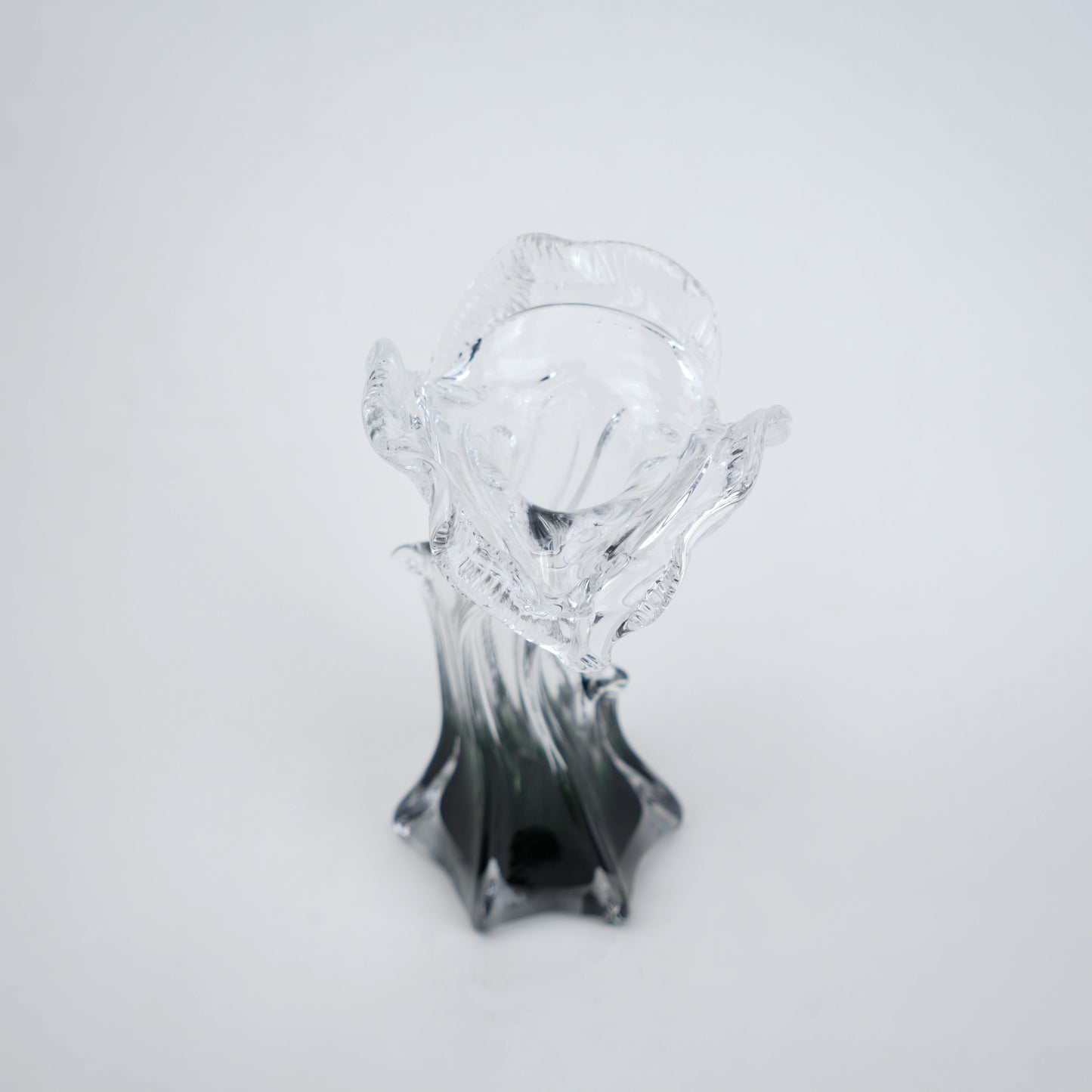 Clear glass vase with green gradient base and sculpted flowing design in small and big sizes