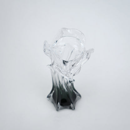 Clear glass vase with green gradient base and sculpted flowing design in small and big sizes