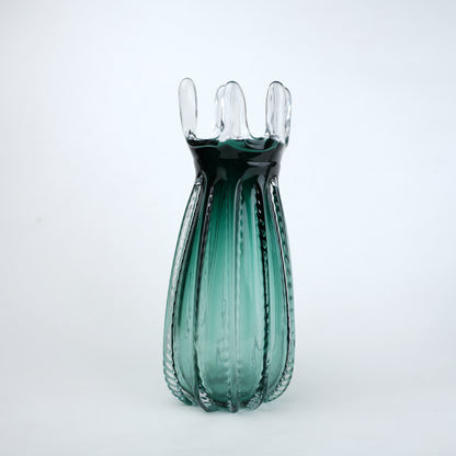 Emerald green glass vase with crown rim design available in small and big sizes for modern decor