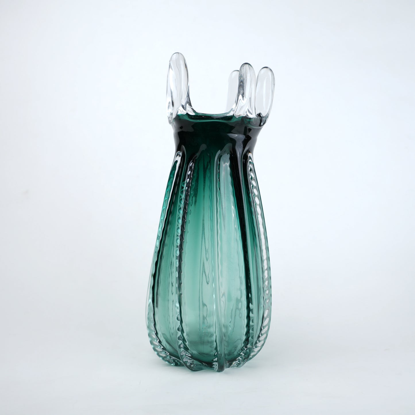 Emerald green glass vase with crown rim design available in small and big sizes for modern decor