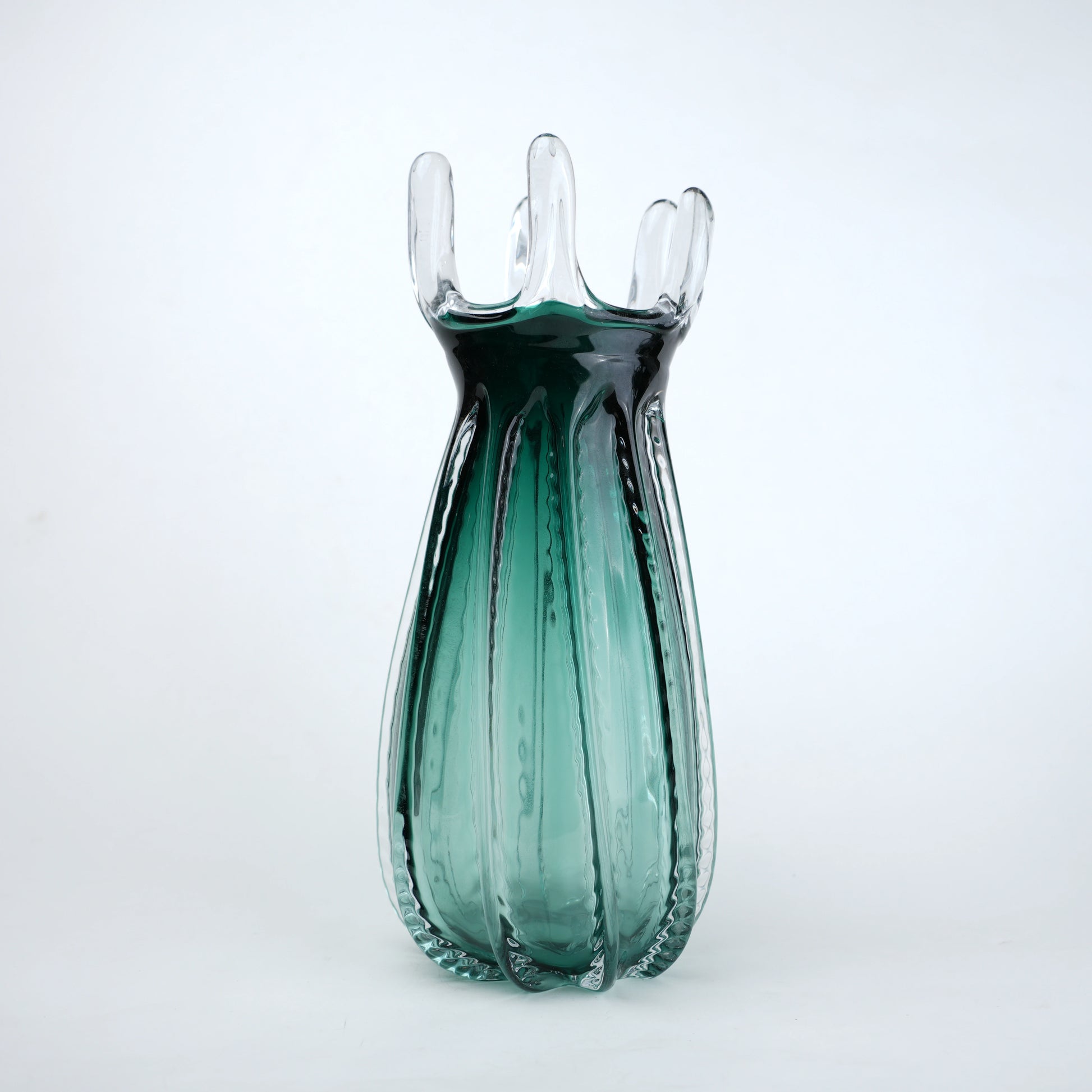 Emerald green glass vase with crown rim design available in small and big sizes for modern decor