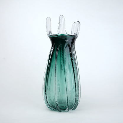 Emerald green glass vase with crown rim design available in small and big sizes for modern decor