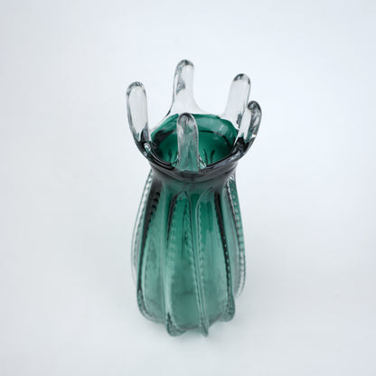 Emerald green glass vase with crown rim design available in small and big sizes for modern decor
