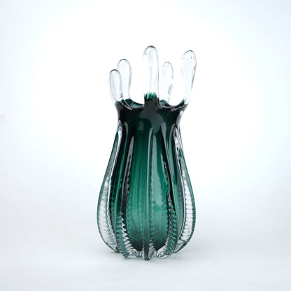 Emerald green glass vase with crown rim design available in small and big sizes for modern decor