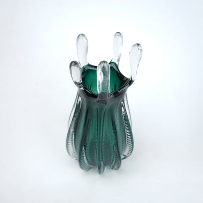 Emerald green glass vase with crown rim design available in small and big sizes for modern decor