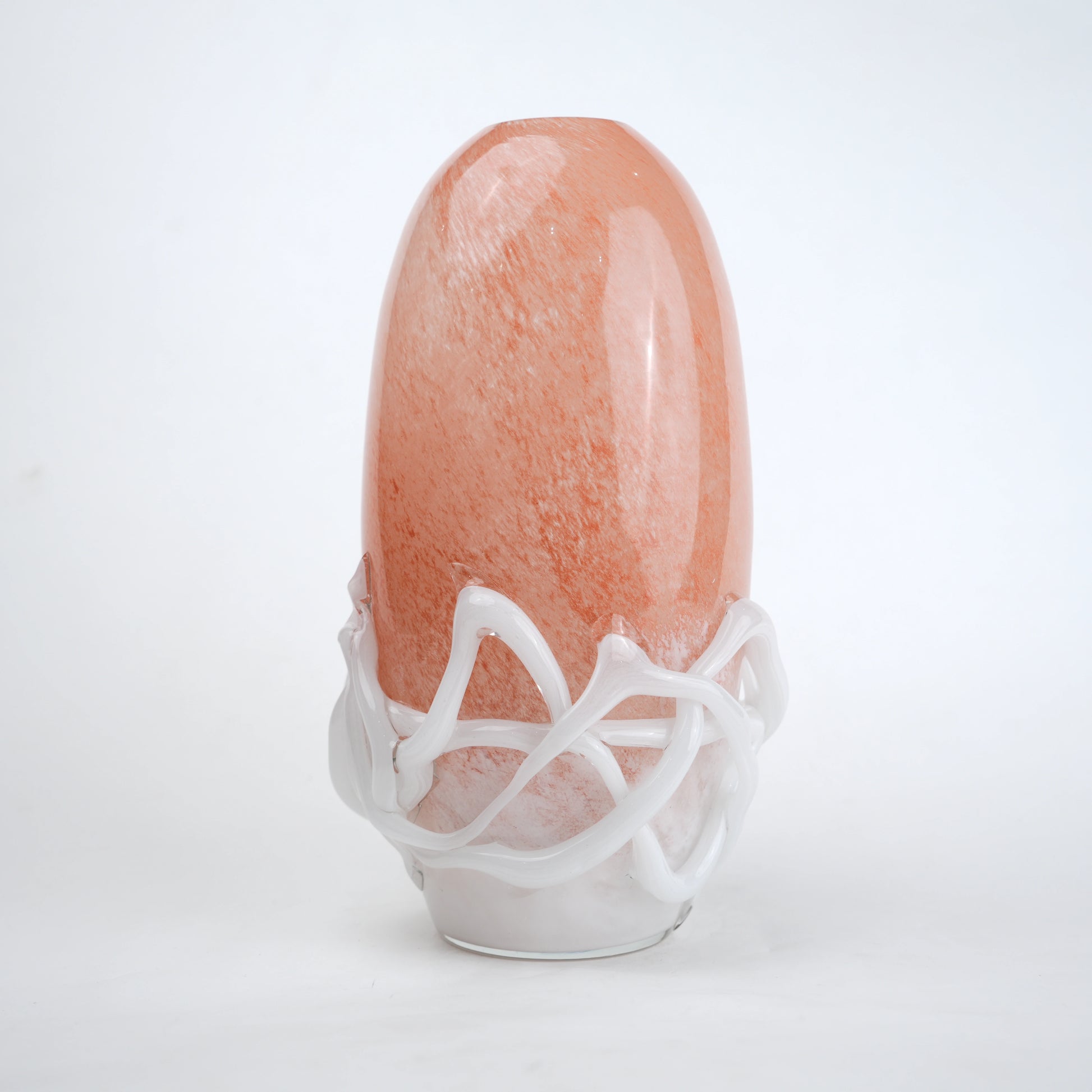 Peach glass vase with white abstract base design available in small and big sizes for modern home decor