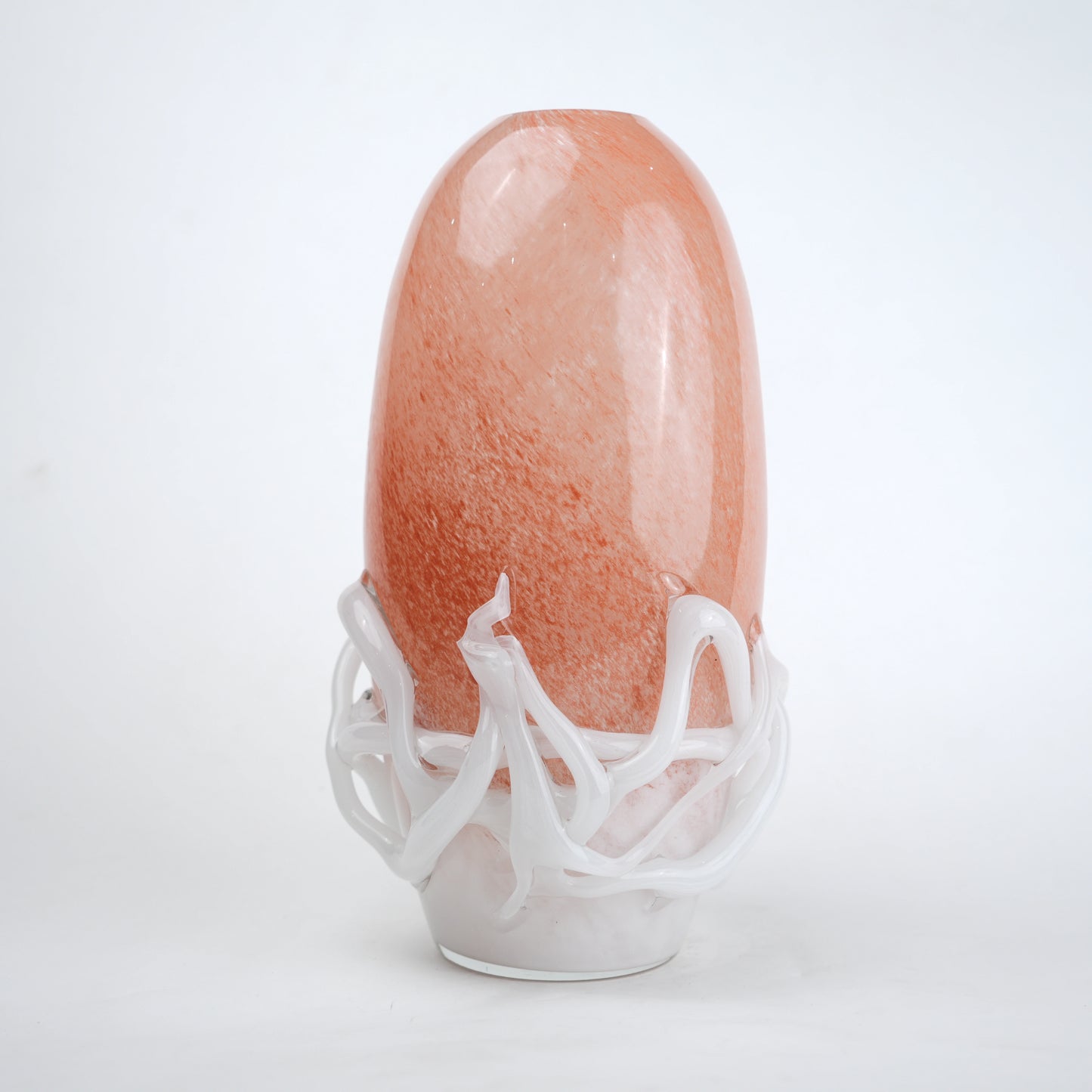 Peach glass vase with white abstract base design available in small and big sizes for modern home decor