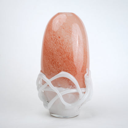 Peach glass vase with white abstract base design available in small and big sizes for modern home decor