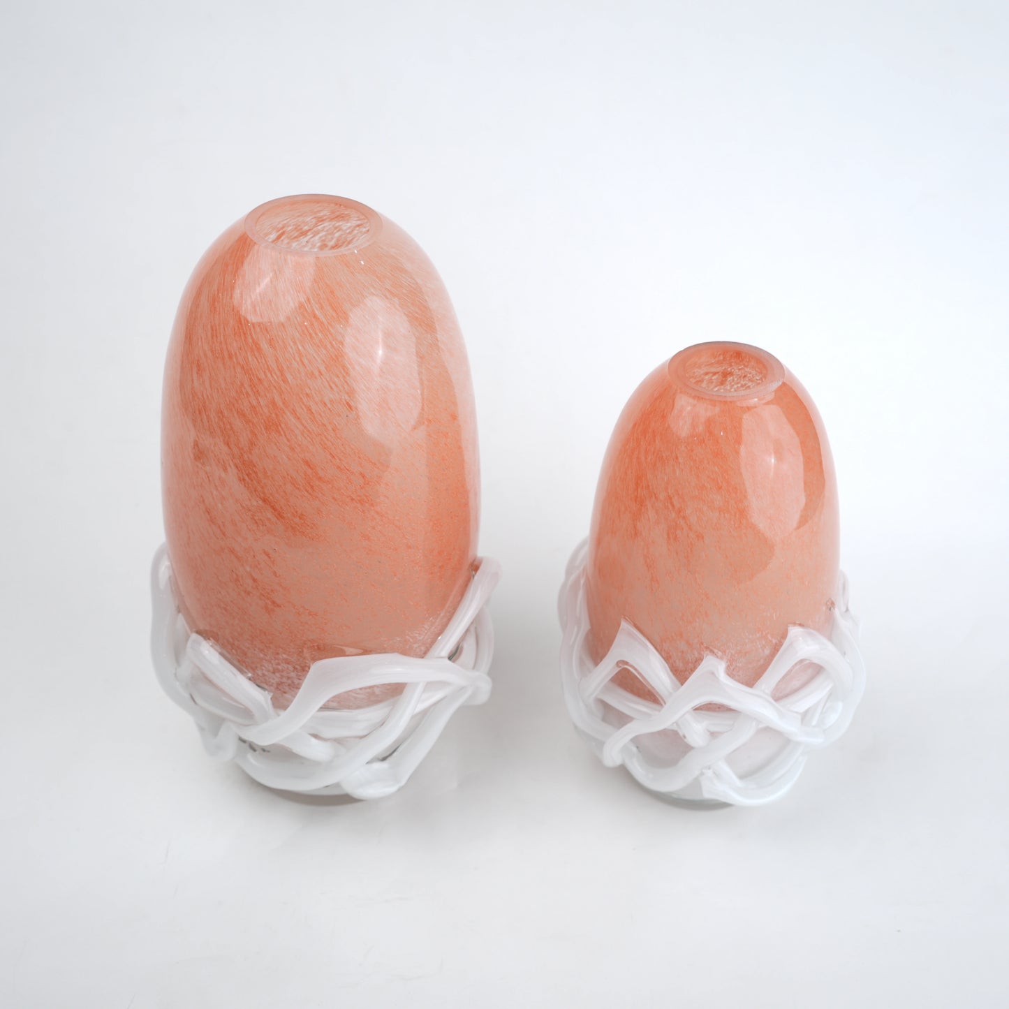 Peach glass vase with white abstract base design available in small and big sizes for modern home decor