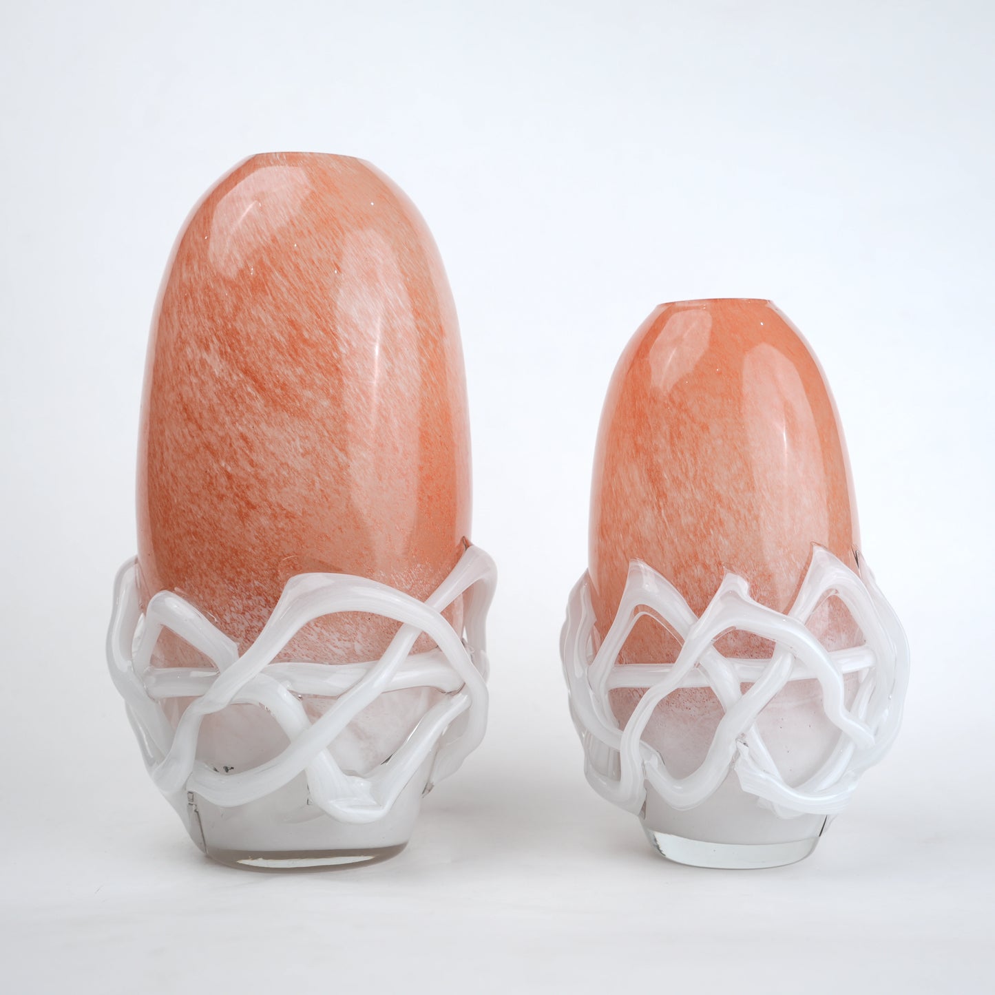 Peach glass vase with white abstract base design available in small and big sizes for modern home decor