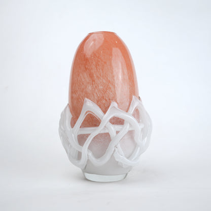Peach glass vase with white abstract base design available in small and big sizes for modern home decor
