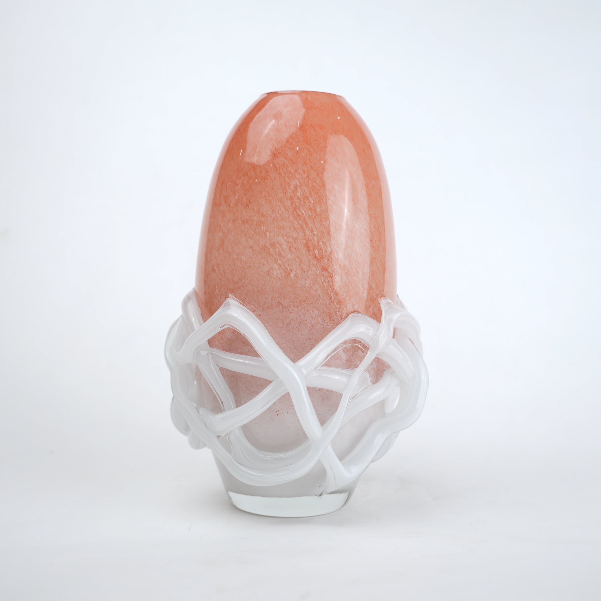 Peach glass vase with white abstract base design available in small and big sizes for modern home decor