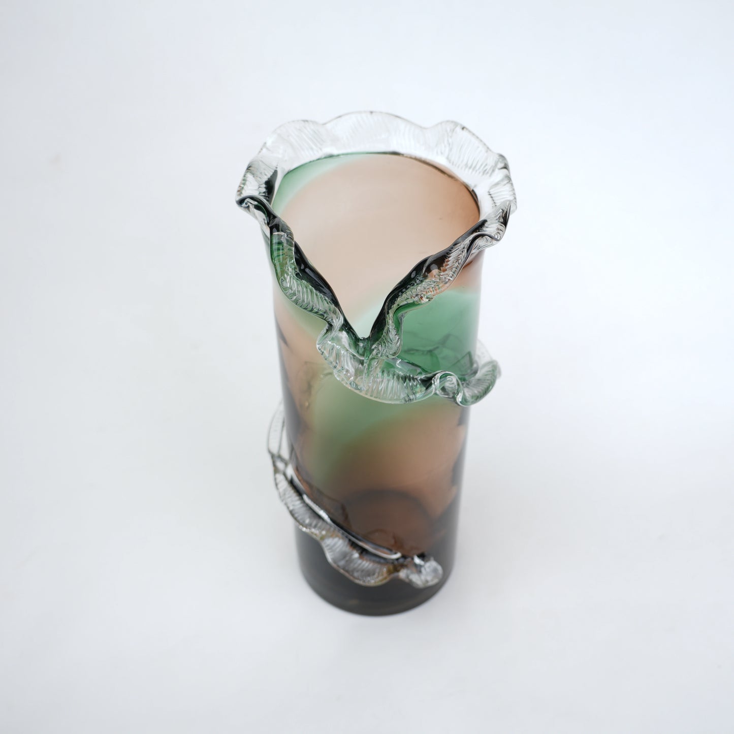 Olive smoke gradient twisted tall glass decorative vase with flared rim