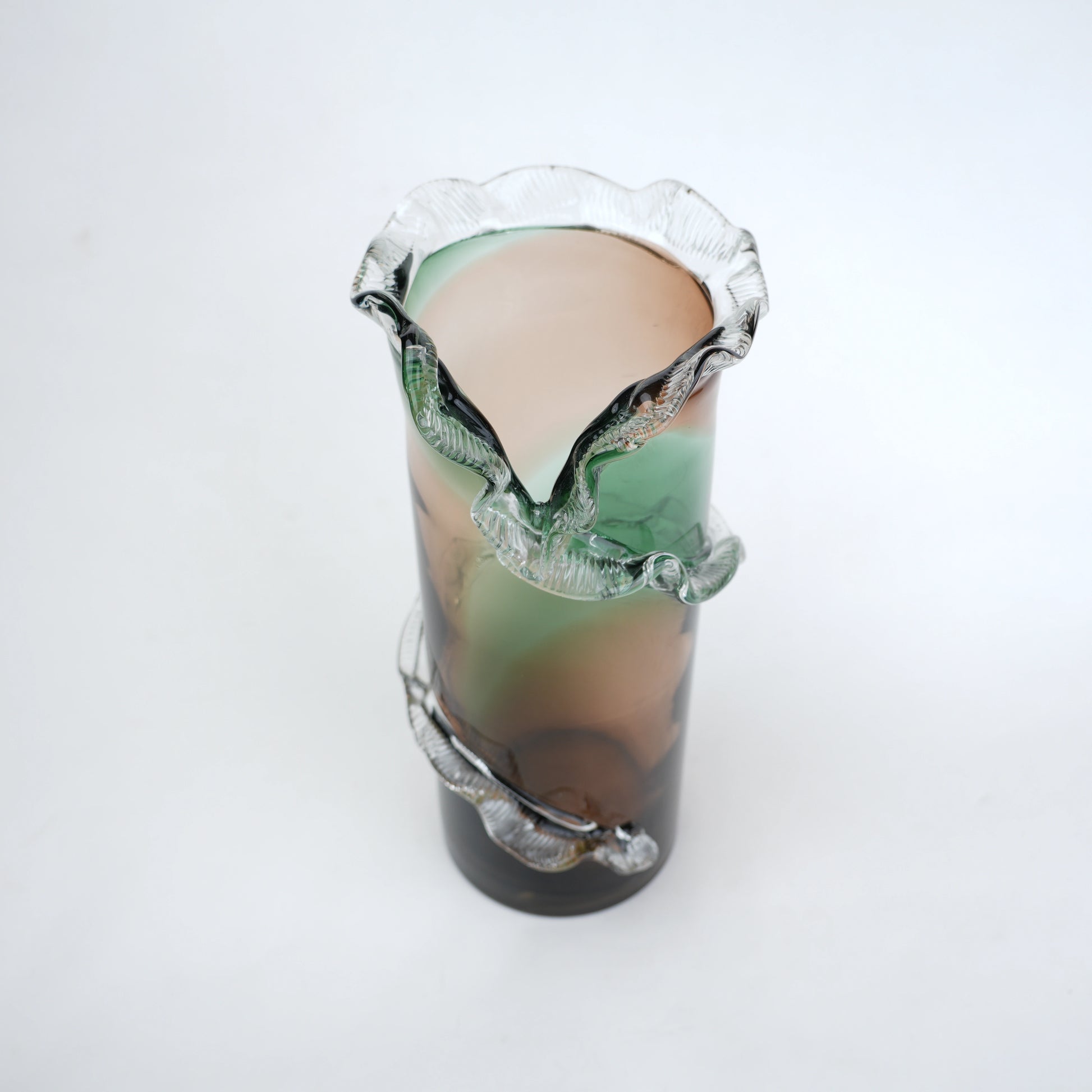 Olive smoke gradient twisted tall glass decorative vase with flared rim