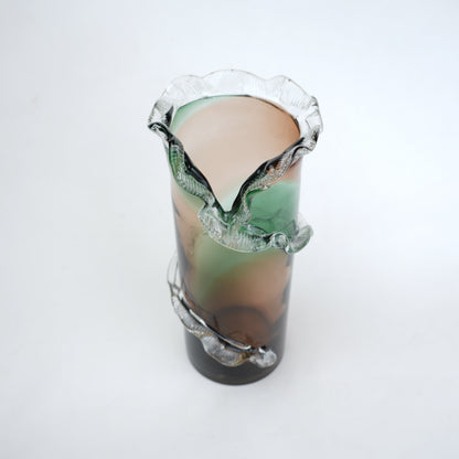 Olive smoke gradient twisted tall glass decorative vase with flared rim