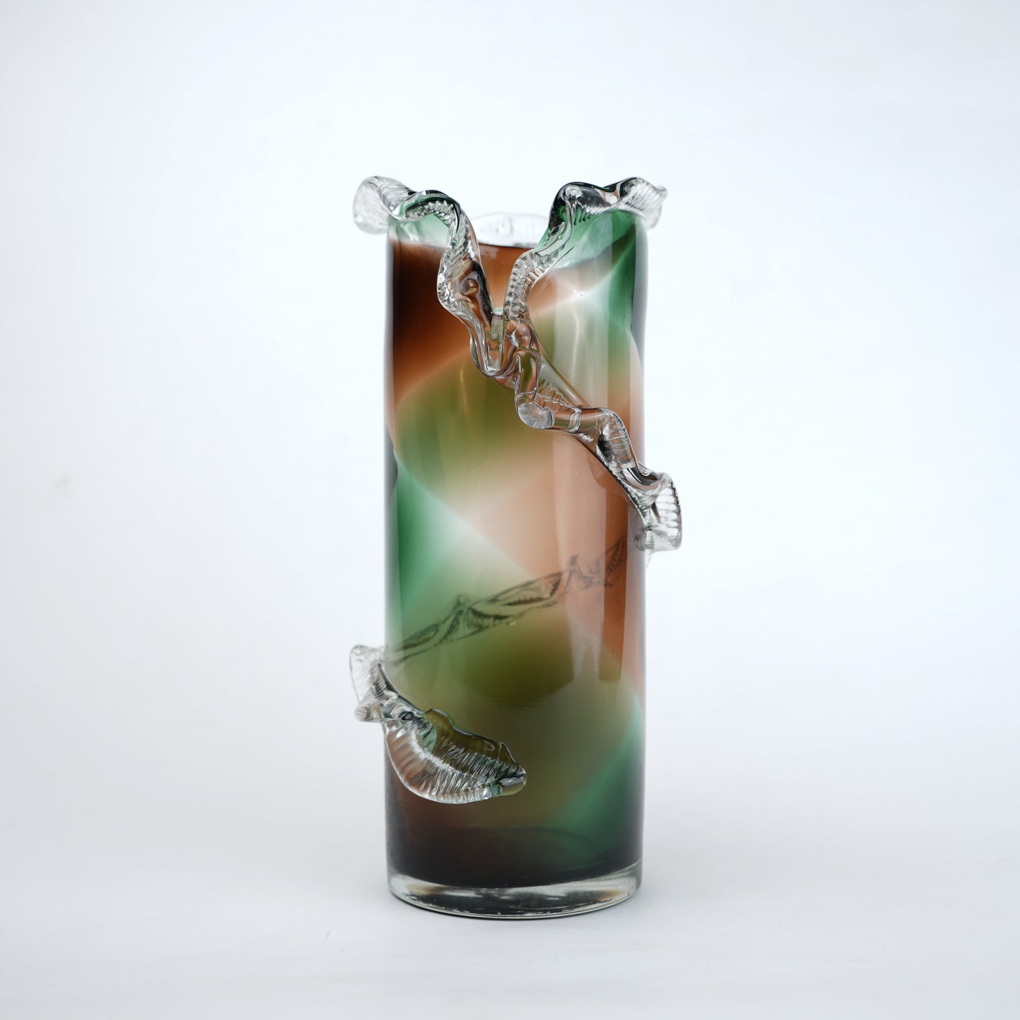 Olive smoke gradient twisted tall glass decorative vase with flared rim