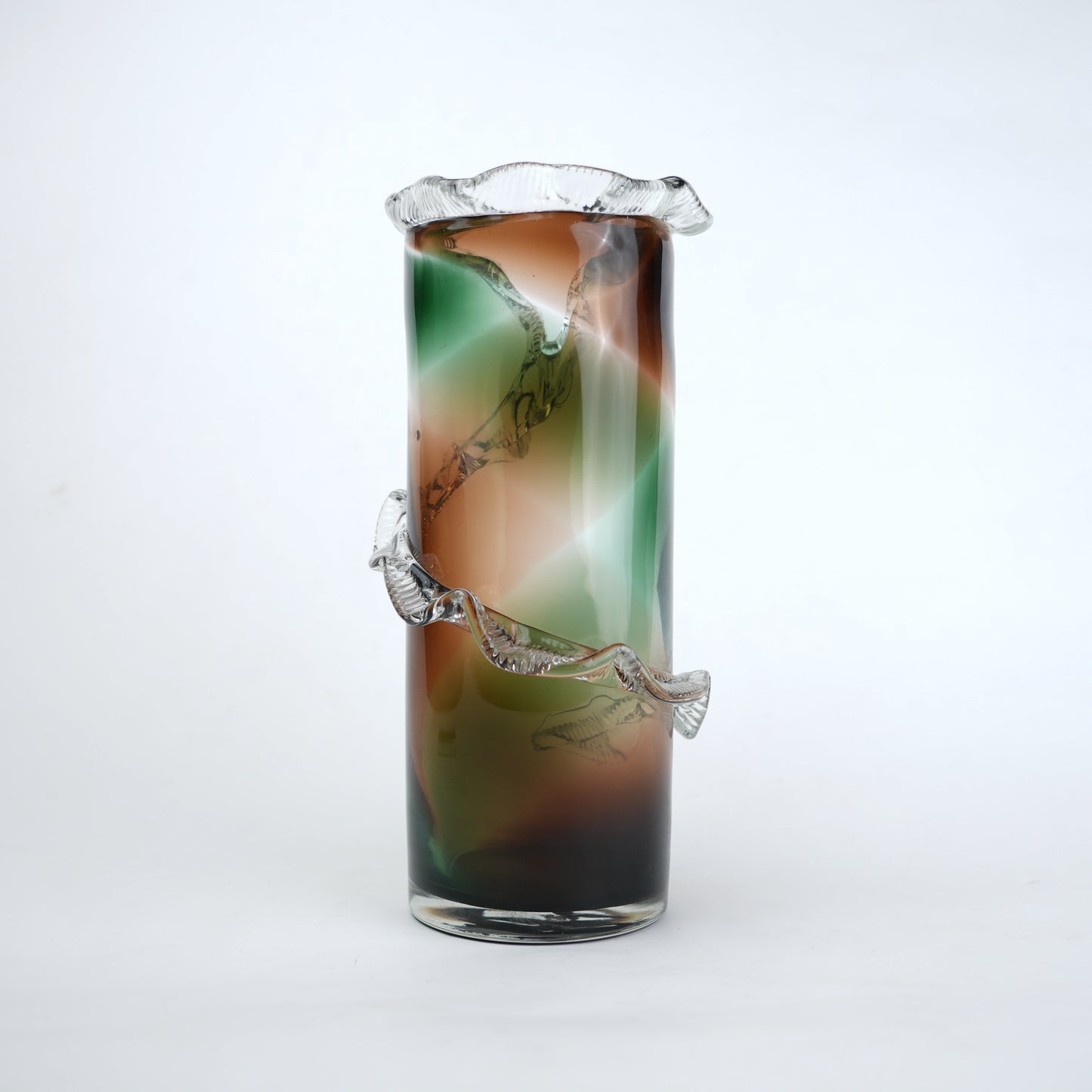 Olive smoke gradient twisted tall glass decorative vase with flared rim
