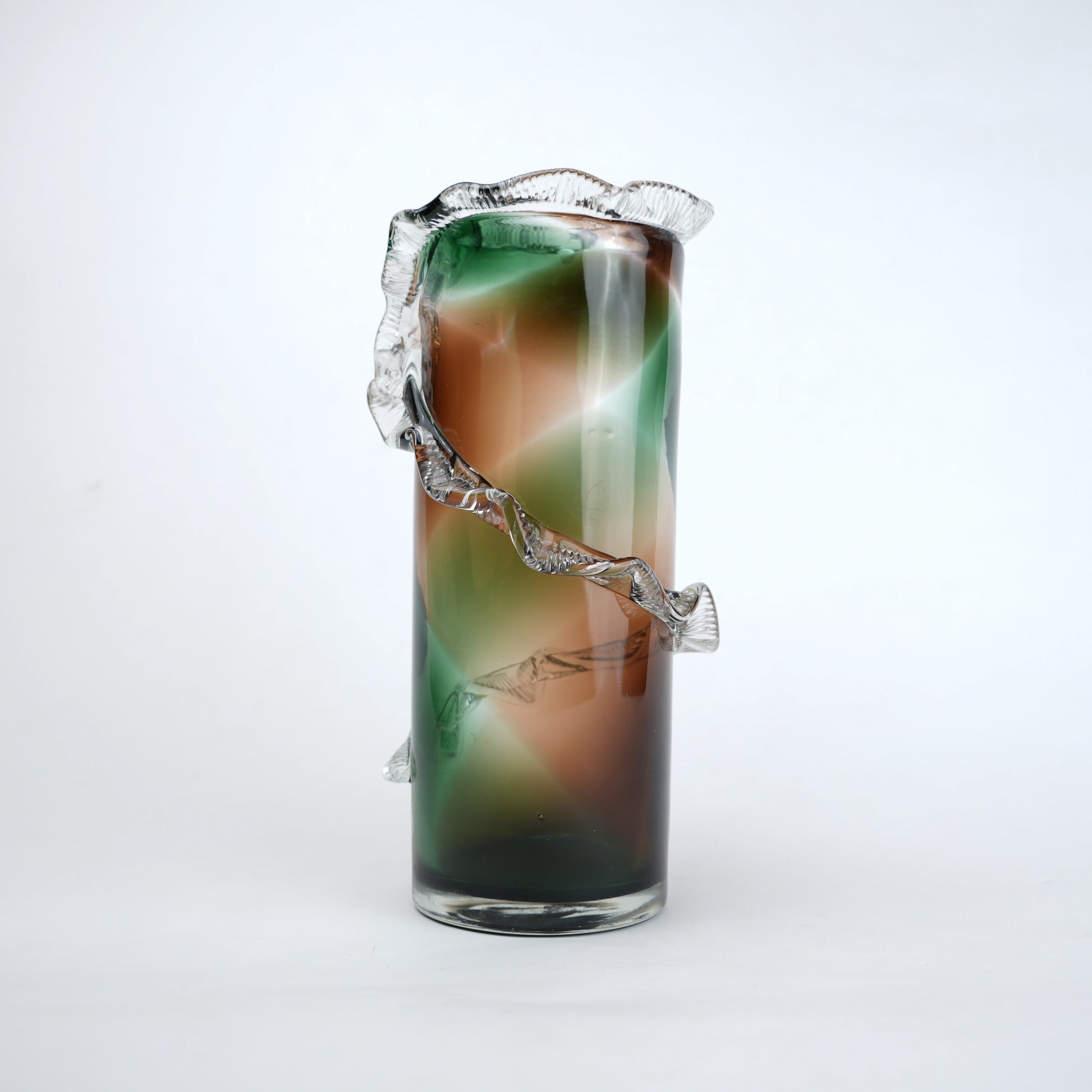 Olive smoke gradient twisted tall glass decorative vase with flared rim