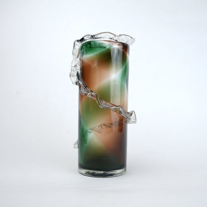 Olive smoke gradient twisted tall glass decorative vase with flared rim