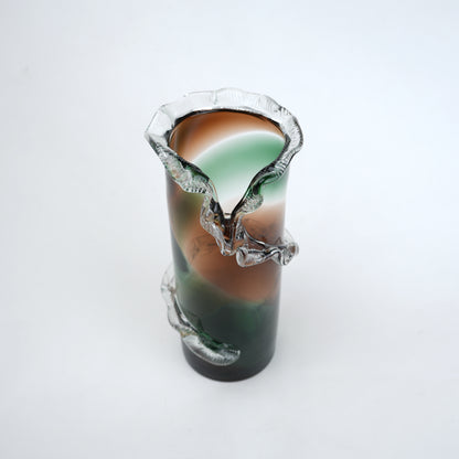 Olive smoke gradient twisted tall glass decorative vase with flared rim