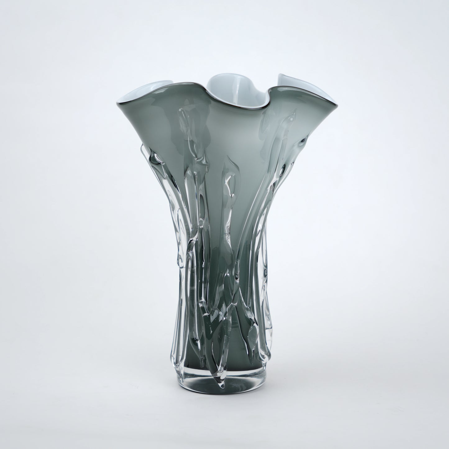 Smoky grey gradient flared trumpet glass decorative vase