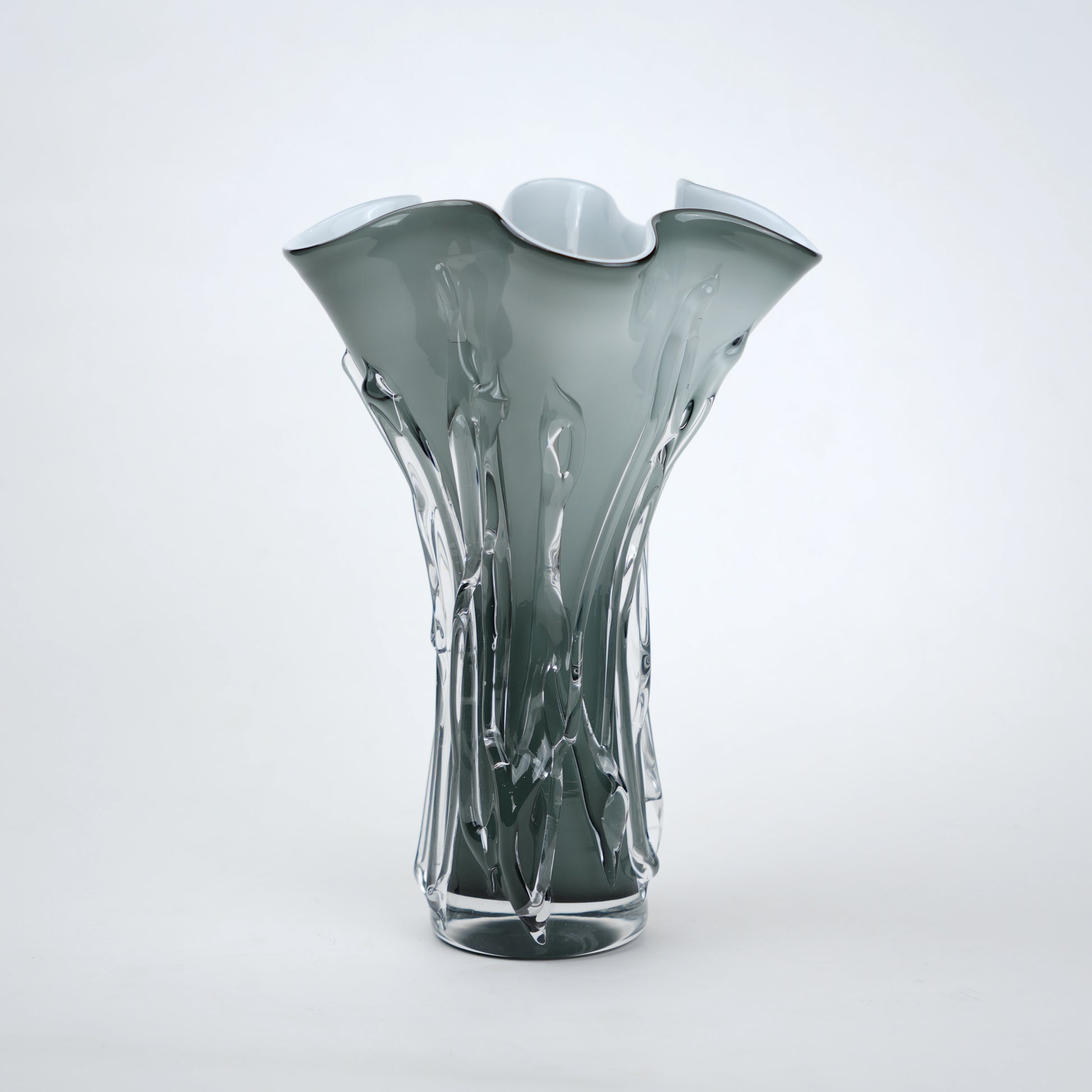 Smoky grey gradient flared trumpet glass decorative vase