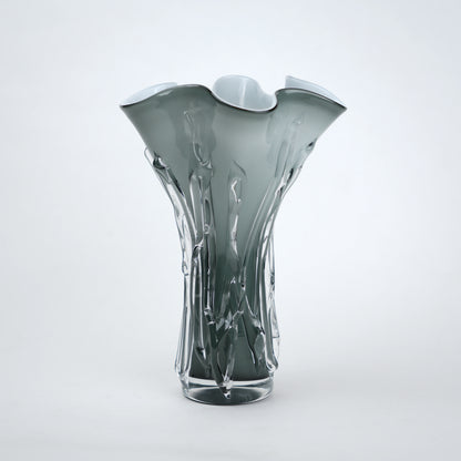 Smoky grey gradient flared trumpet glass decorative vase
