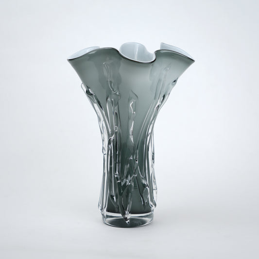 Smoky grey gradient flared trumpet glass decorative vase