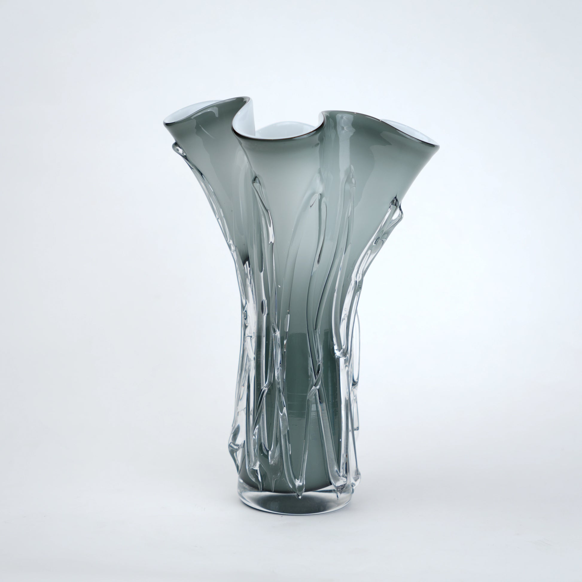Smoky grey gradient flared trumpet glass decorative vase