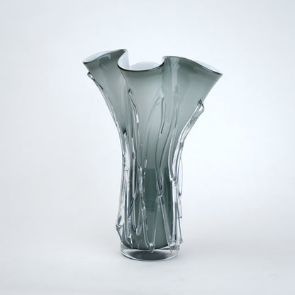 Smoky grey gradient flared trumpet glass decorative vase