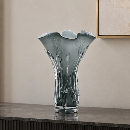 Smoky grey gradient flared trumpet glass decorative vase